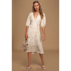 Charlie Holiday Salsa White Floral‎ Midi Wrap Dress Spring Cottage Core Size 4